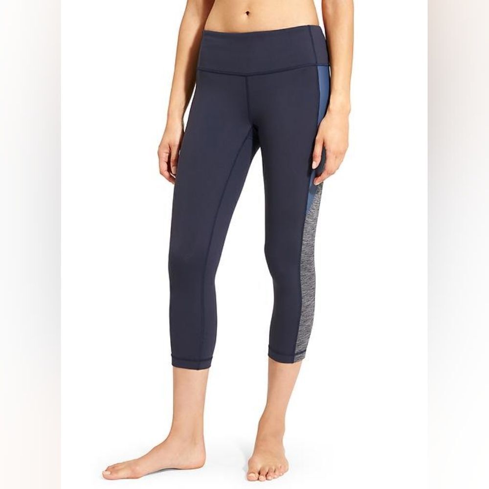 Athleta Blue Colorblock Shine Revelation Capri XS